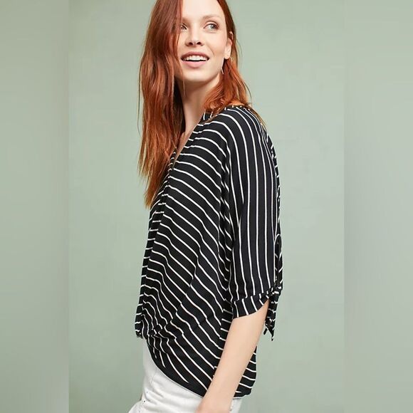 Anthropologie | Black and White Striped Women's Top size small - Picture 2 of 9